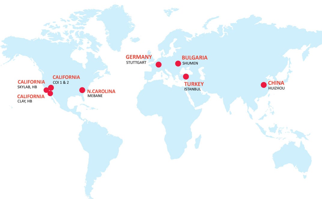 World Map with Cambro locations